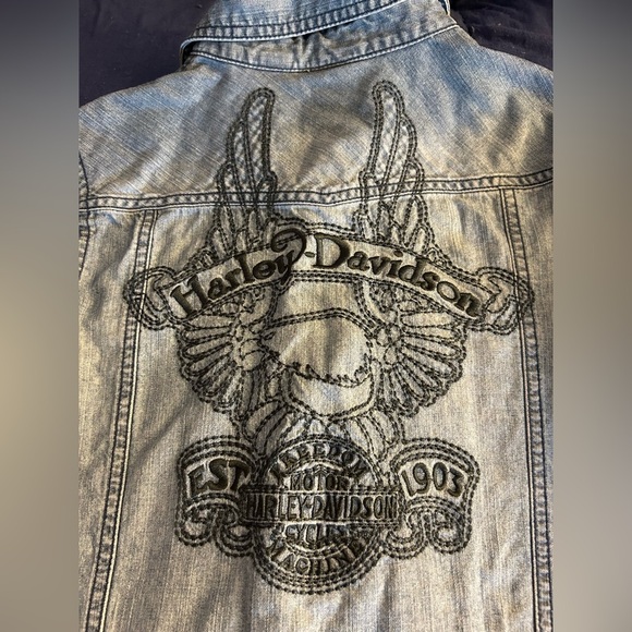 Harley-Davidson Blue Fitted Long Sleeve Button Down Shirt - Picture 6 of 7